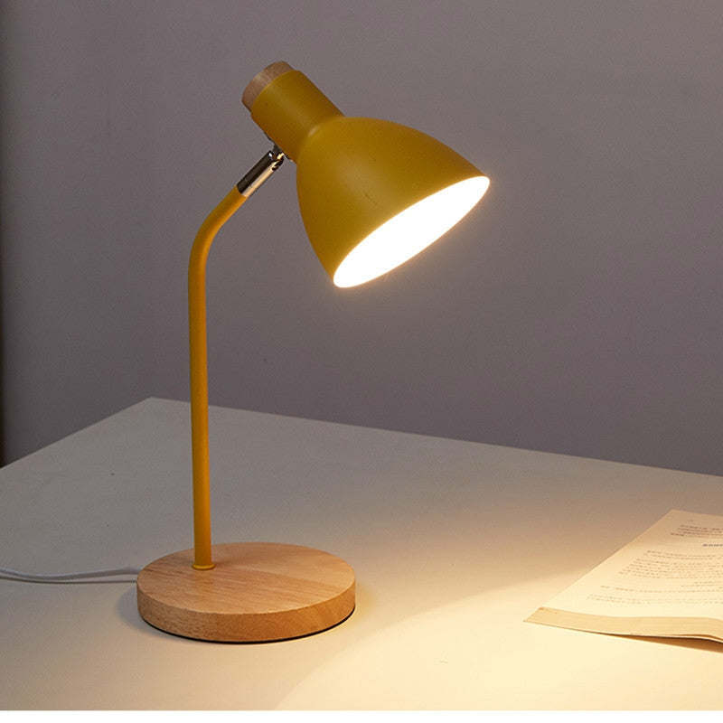 ELECTROPRIME E27 Button Switch Wood Table Lamp Metal Shade Desk Light Bedside Reading Book Light Home Decor, Light Source:Normal Bulb(Yellow)