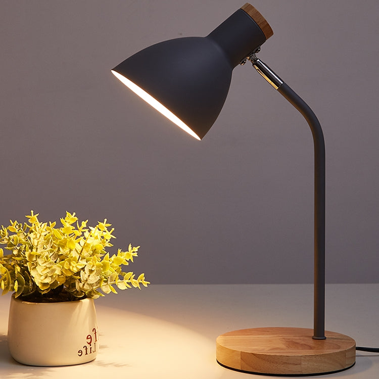 ELECTROPRIME E27 Button Switch Wood Table Lamp Metal Shade Desk Light Bedside Reading Book Light Home Decor, Light Source:Normal Bulb(Gray)