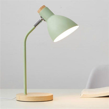 ELECTROPRIME E27 Button Switch Wood Table Lamp Metal Shade Desk Light Bedside Reading Book Light Home Decor, Light Source:Normal Bulb(Green)