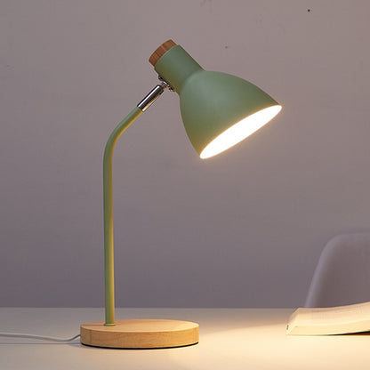 ELECTROPRIME E27 Button Switch Wood Table Lamp Metal Shade Desk Light Bedside Reading Book Light Home Decor, Light Source:Normal Bulb(Green)