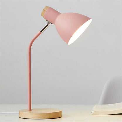 ELECTROPRIME E27 Button Switch Wood Table Lamp Metal Shade Desk Light Bedside Reading Book Light Home Decor, Light Source:Normal Bulb(Pink)