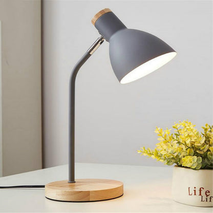 ELECTROPRIME E27 Button Switch Wood Table Lamp Metal Shade Desk Light Bedside Reading Book Light Home Decor, Light Source:9W Led White Light(Gray)