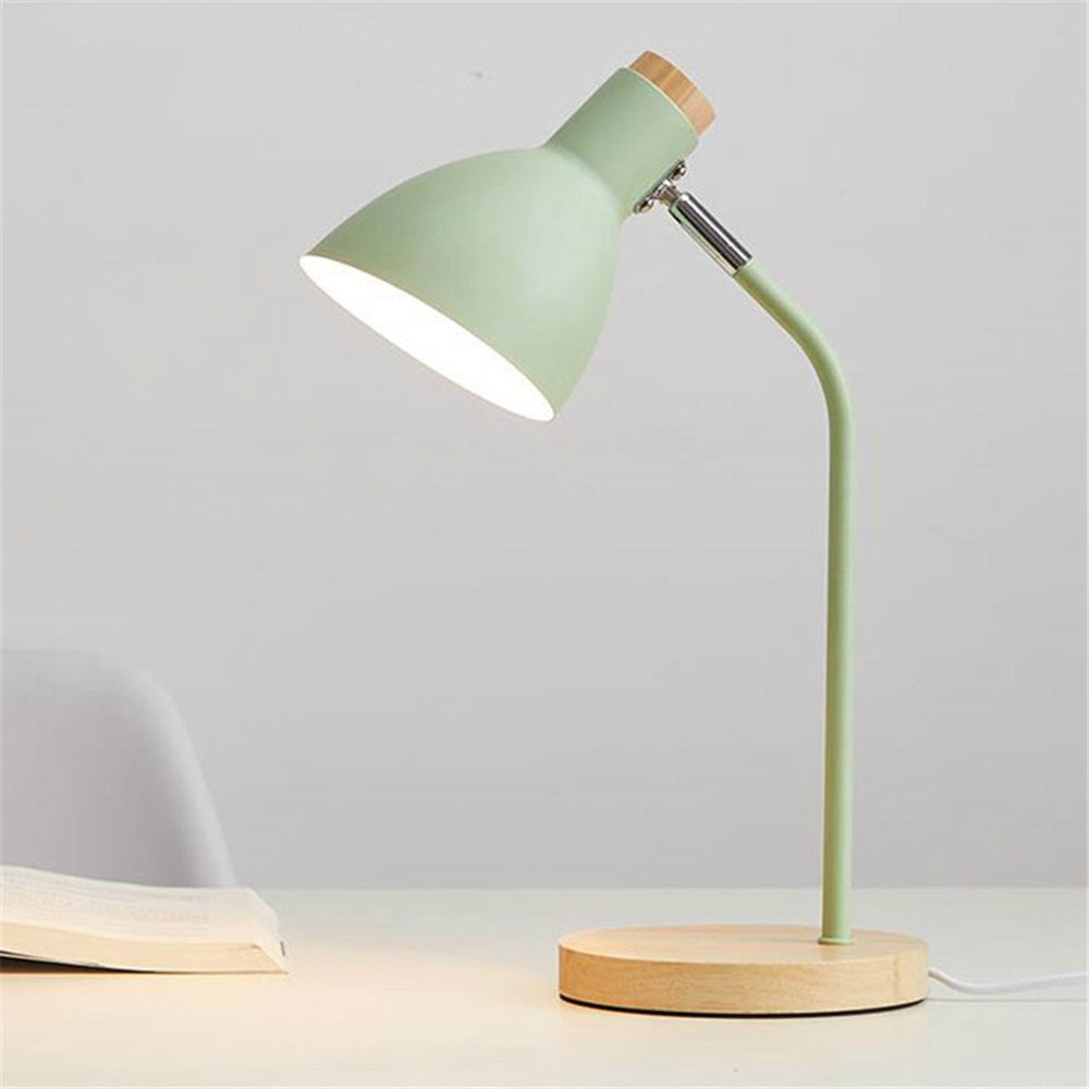 ELECTROPRIME E27 Button Switch Wood Table Lamp Metal Shade Desk Light Bedside Reading Book Light Home Decor, Light Source:9W Led 3-color Dimming(Green)
