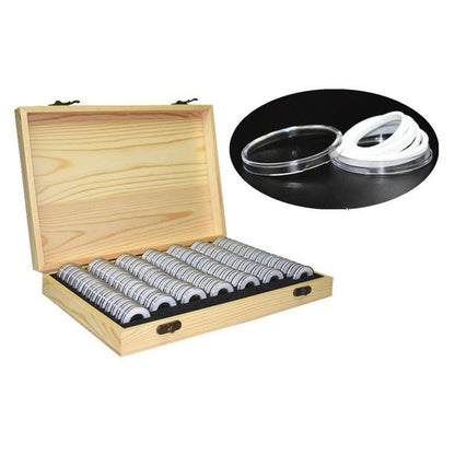 ELECTROPRIME 100 Commemorative Coin Protection Boxes Coin Collection Coin Storage Box(Wood)