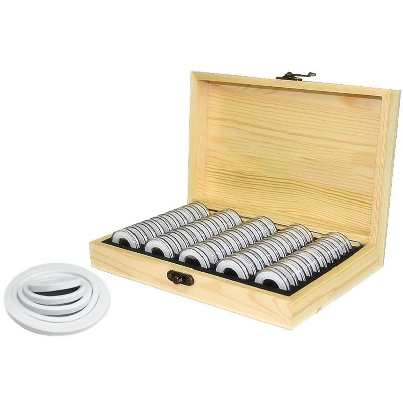 ELECTROPRIME 100 Commemorative Coin Protection Boxes Coin Collection Coin Storage Box(Wood)