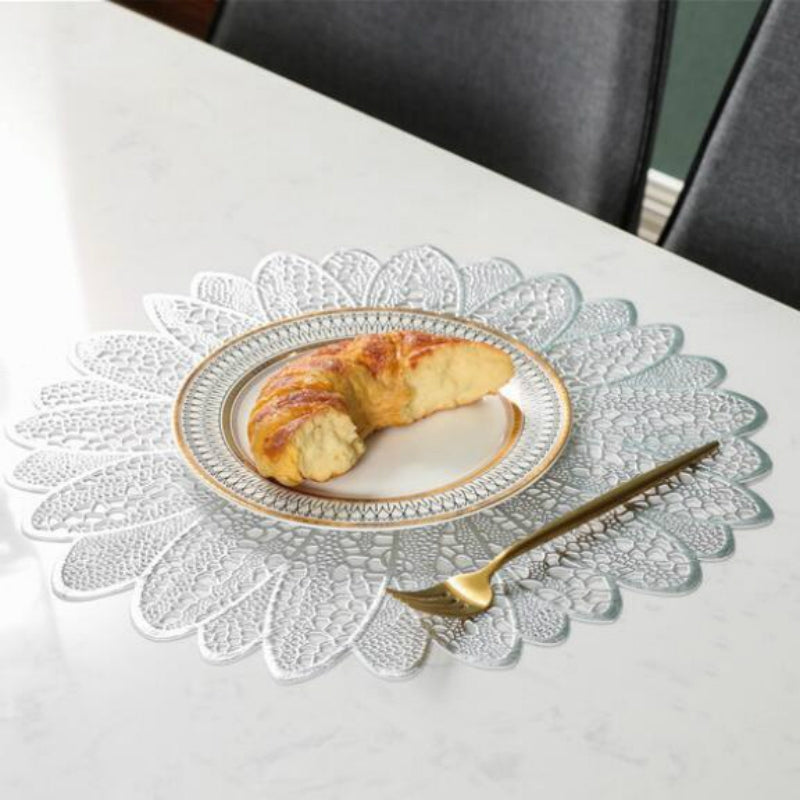 ELECTROPRIME Sunflower Shape Household Fashion PVC Dining Table Placemat Europe Style Kitchen Tools Tableware Pad Coaster Coffee Tea Place Mat(Silver)