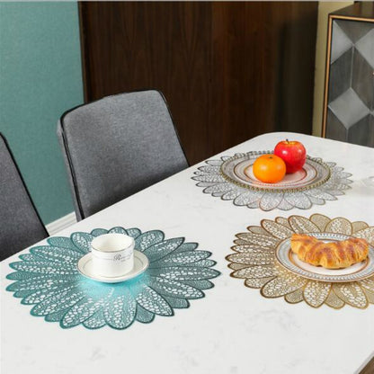 ELECTROPRIME Sunflower Shape Household Fashion PVC Dining Table Placemat Europe Style Kitchen Tools Tableware Pad Coaster Coffee Tea Place Mat(Silver)