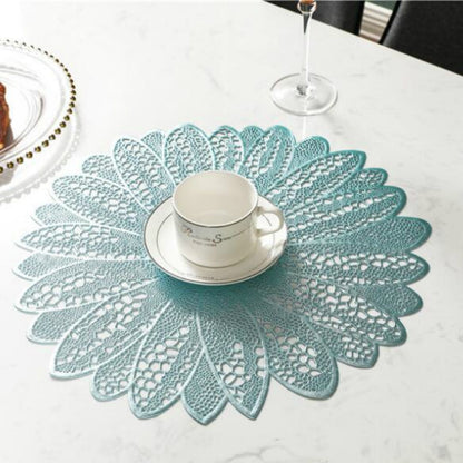ELECTROPRIME Sunflower Shape Household Fashion PVC Dining Table Placemat Europe Style Kitchen Tools Tableware Pad Coaster Coffee Tea Place Mat(Blue)