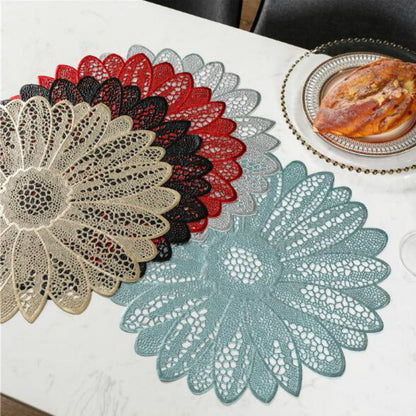 ELECTROPRIME Sunflower Shape Household Fashion PVC Dining Table Placemat Europe Style Kitchen Tools Tableware Pad Coaster Coffee Tea Place Mat(Blue)