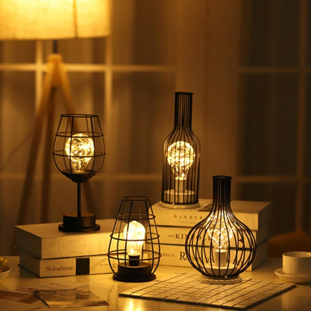 ELECTROPRIME Retro Classic Iron Art LED Table Lamp Reading Lamp Night Light Bedroom Lamp Desk Lighting Home Decoration, Lampshade Style:Red Wine Glass
