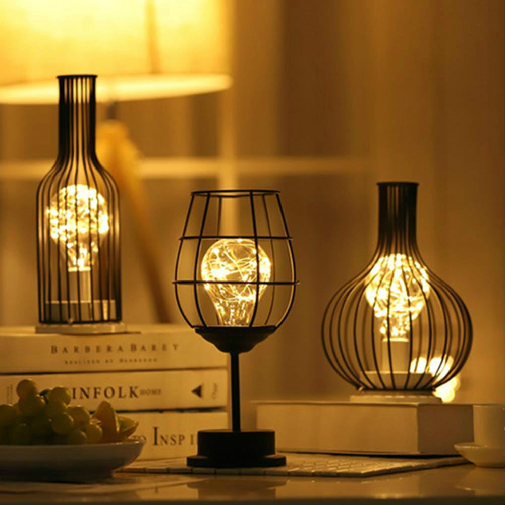 ELECTROPRIME Retro Classic Iron Art LED Table Lamp Reading Lamp Night Light Bedroom Lamp Desk Lighting Home Decoration, Lampshade Style:Red Wine + Red Wine + Hangover