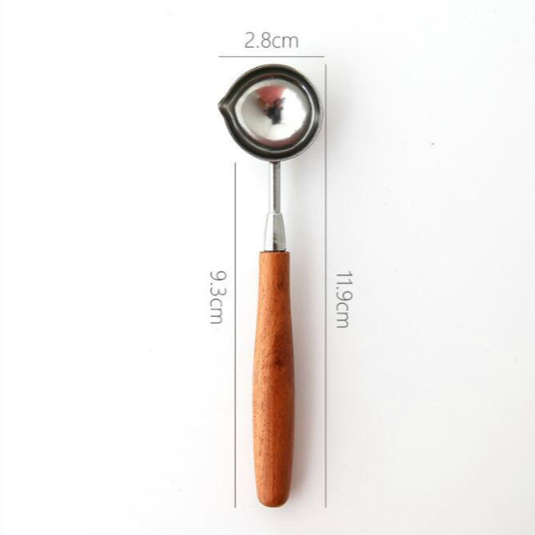 ELECTROPRIME Wooden Handle Brass Seal Wax Spoon Tool Melting Sealing Wax Hand Account Stainless Steel Fire Paint Spoon, Color:Straight Round Wooden Spoon