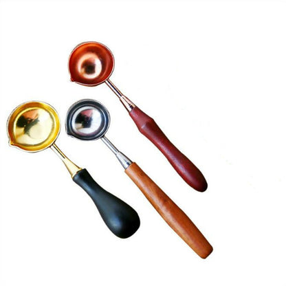 ELECTROPRIME Wooden Handle Brass Seal Wax Spoon Tool Melting Sealing Wax Hand Account Stainless Steel Fire Paint Spoon, Color:Straight Round Wooden Spoon