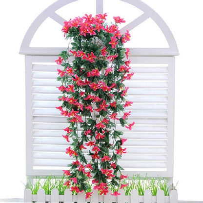 ELECTROPRIME Artificial Flower Wall Hanging Lily Flower Vine Basket Flower Party Decorations(Rose Red)