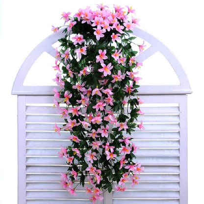 ELECTROPRIME Artificial Flower Wall Hanging Lily Flower Vine Basket Flower Party Decorations(Pink)