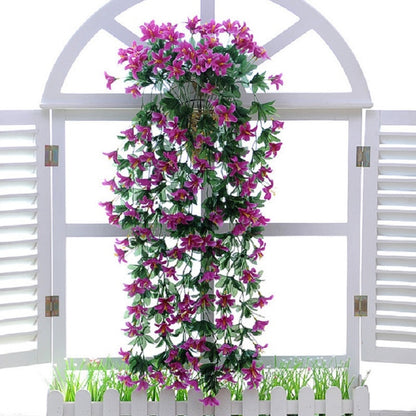 ELECTROPRIME Artificial Flower Wall Hanging Lily Flower Vine Basket Flower Party Decorations(Purple)