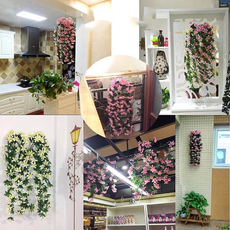 ELECTROPRIME Artificial Flower Wall Hanging Lily Flower Vine Basket Flower Party Decorations(Purple)