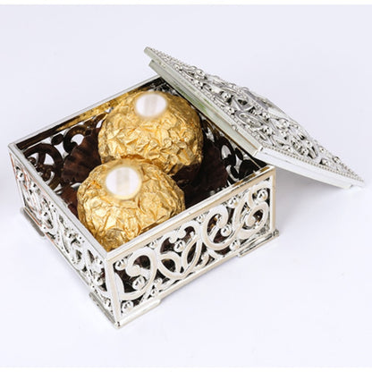 ELECTROPRIME 12 PCS Mini Candy Box Openwork Pattern Square Gift Box, Size:6x6x3.2cm(Silver)