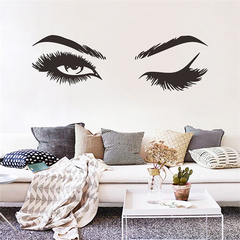 ELECTROPRIME 2 PCS/Set Makeup Shop Beauty Studio Decoration Personality Eyebrow Wall Sticker, Size:57x19cm(Black)