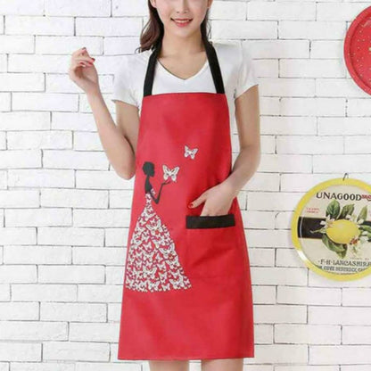 ELECTROPRIME Waterproof Polyester Apron Woman Adult Bibs Home Cooking Baking Coffee Shop Cleaning Kitchen Accessory Beauty Red