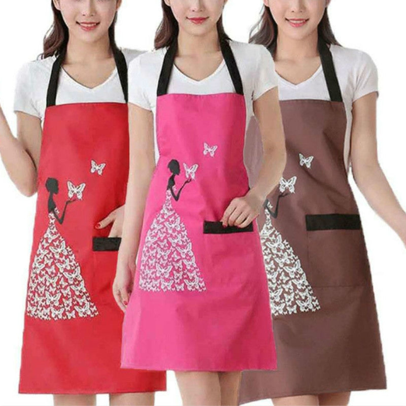 ELECTROPRIME Waterproof Polyester Apron Woman Adult Bibs Home Cooking Baking Coffee Shop Cleaning Kitchen Accessory Beauty Red
