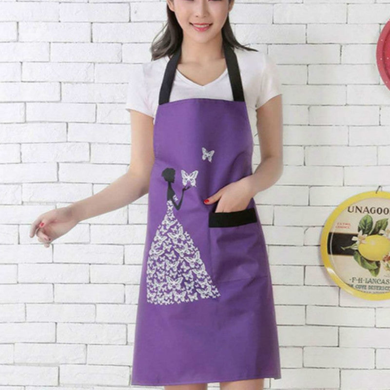 ELECTROPRIME Waterproof Polyester Apron Woman Adult Bibs Home Cooking Baking Coffee Shop Cleaning Kitchen Accessory Beauty Purple