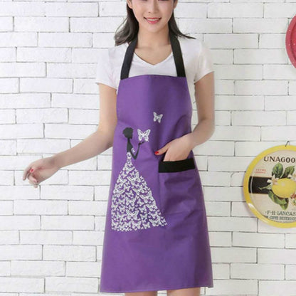 ELECTROPRIME Waterproof Polyester Apron Woman Adult Bibs Home Cooking Baking Coffee Shop Cleaning Kitchen Accessory Beauty Purple