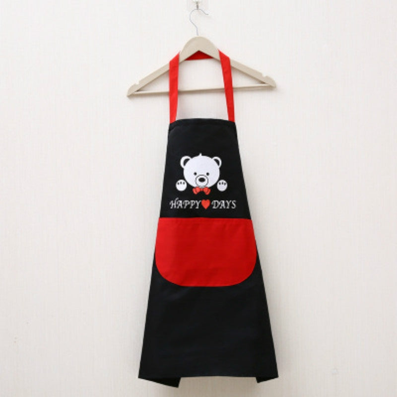 ELECTROPRIME Waterproof Polyester Apron Woman Adult Bibs Home Cooking Baking Coffee Shop Cleaning Kitchen Accessory Bear Black Red Pocket