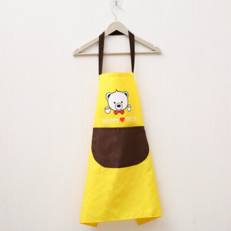 ELECTROPRIME Waterproof Polyester Apron Woman Adult Bibs Home Cooking Baking Coffee Shop Cleaning Kitchen Accessory Bear Yellow Coffee Pocket