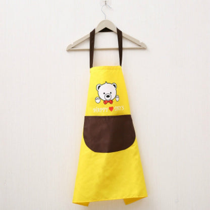 ELECTROPRIME Waterproof Polyester Apron Woman Adult Bibs Home Cooking Baking Coffee Shop Cleaning Kitchen Accessory Bear Yellow Coffee Pocket
