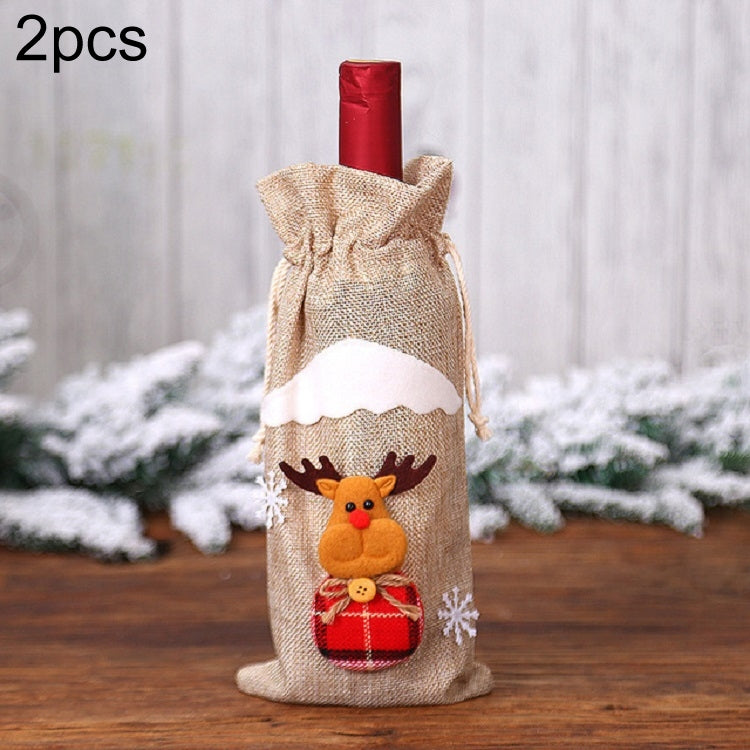 ELECTROPRIME 2 PCS Christmas Gift Wine Bottle Dust Cover Bag Home Table Decor(Burlap moose)