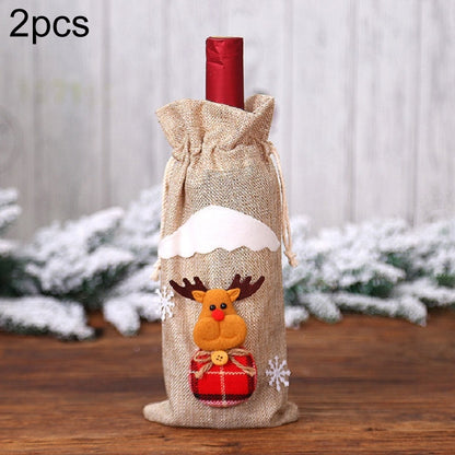 ELECTROPRIME 2 PCS Christmas Gift Wine Bottle Dust Cover Bag Home Table Decor(Burlap moose)