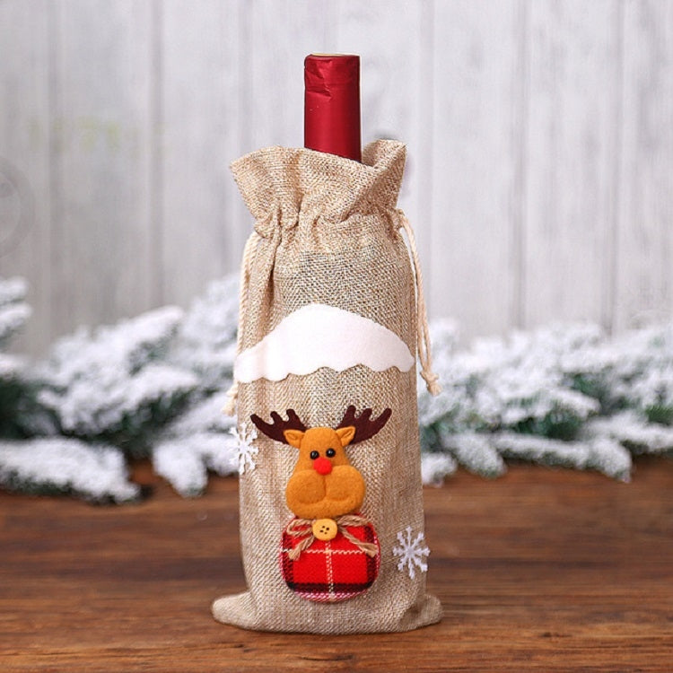 ELECTROPRIME 2 PCS Christmas Gift Wine Bottle Dust Cover Bag Home Table Decor(Burlap moose)