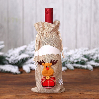 ELECTROPRIME 2 PCS Christmas Gift Wine Bottle Dust Cover Bag Home Table Decor(Burlap moose)