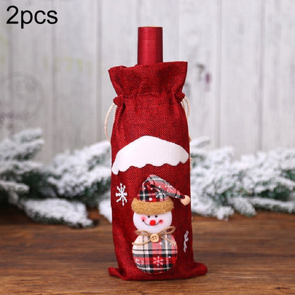 ELECTROPRIME 2 PCS Christmas Gift Wine Bottle Dust Cover Bag Home Table Decor(Red snowman)