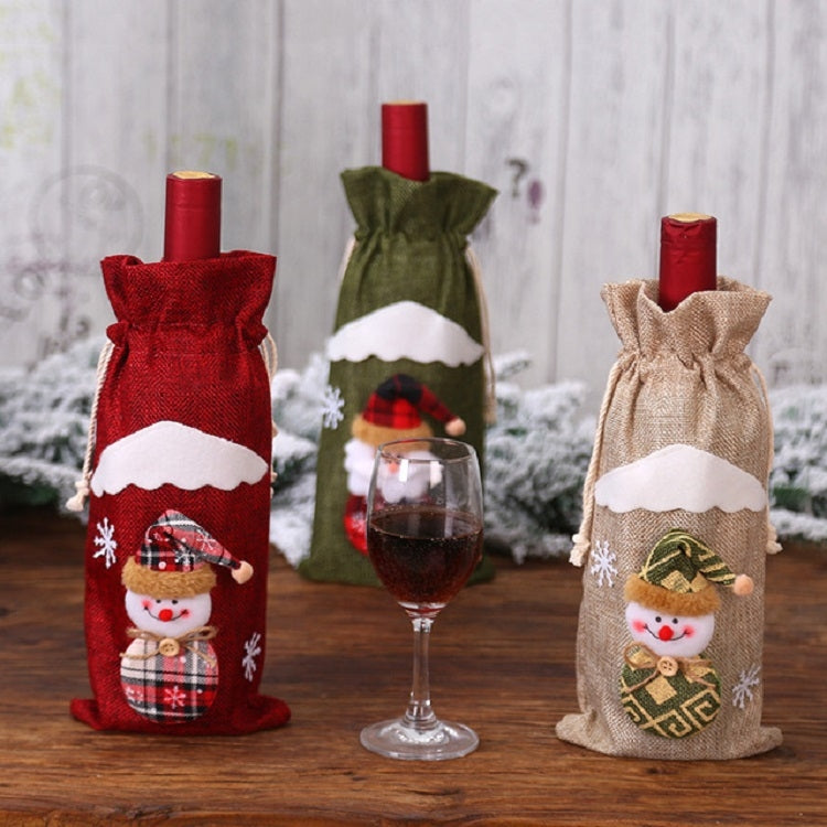 ELECTROPRIME 2 PCS Christmas Gift Wine Bottle Dust Cover Bag Home Table Decor(Red snowman)