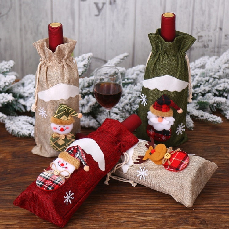 ELECTROPRIME 2 PCS Christmas Gift Wine Bottle Dust Cover Bag Home Table Decor(Red snowman)