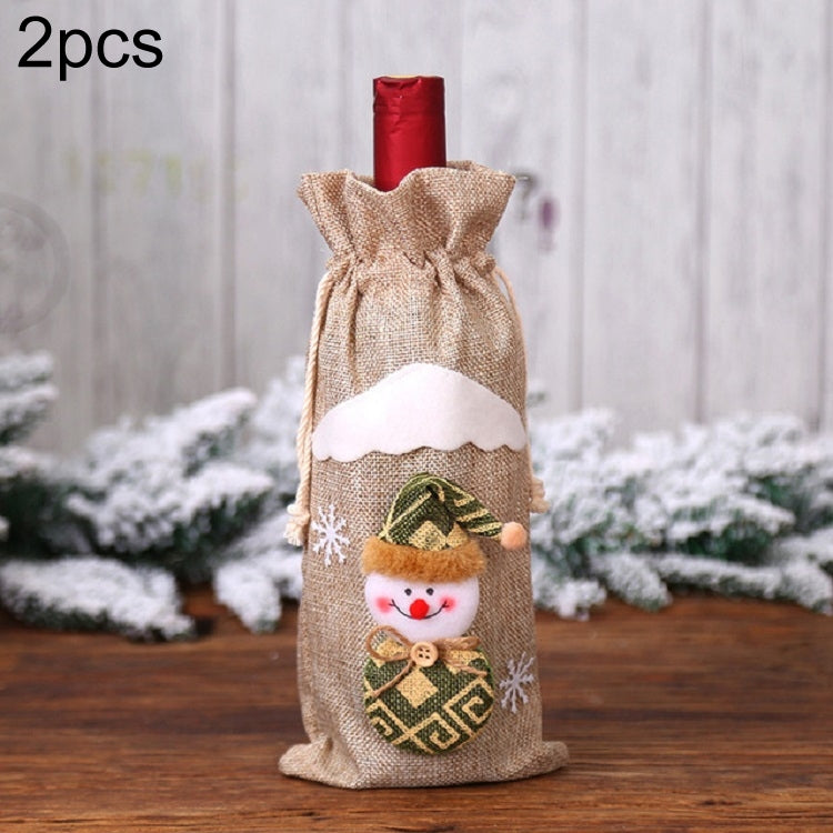 ELECTROPRIME 2 PCS Christmas Gift Wine Bottle Dust Cover Bag Home Table Decor(Burlap snowman)