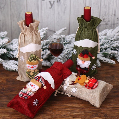 ELECTROPRIME 2 PCS Christmas Gift Wine Bottle Dust Cover Bag Home Table Decor(Burlap snowman)