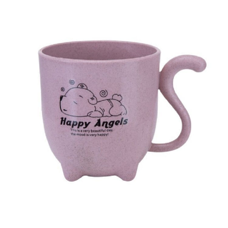 ELECTROPRIME Wheat Straw Animal Cartoon Cat Tail Children's Cup Cute Wind Creative Coffee Cup Milk Four-legged Cup(Pink)