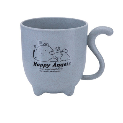 ELECTROPRIME Wheat Straw Animal Cartoon Cat Tail Children's Cup Cute Wind Creative Coffee Cup Milk Four-legged Cup(Light Blue)