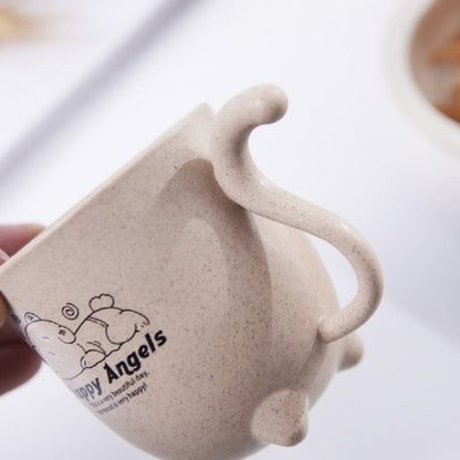 ELECTROPRIME Wheat Straw Animal Cartoon Cat Tail Children's Cup Cute Wind Creative Coffee Cup Milk Four-legged Cup(Light Blue)