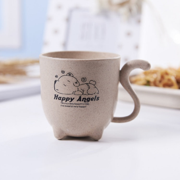 ELECTROPRIME Wheat Straw Animal Cartoon Cat Tail Children's Cup Cute Wind Creative Coffee Cup Milk Four-legged Cup(Khaki)