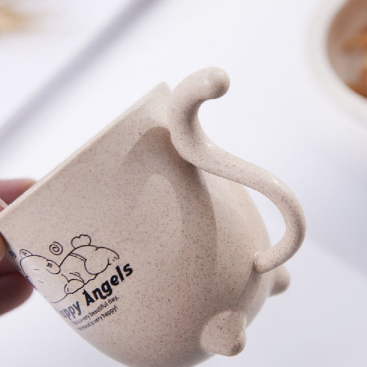 ELECTROPRIME Wheat Straw Animal Cartoon Cat Tail Children's Cup Cute Wind Creative Coffee Cup Milk Four-legged Cup(Khaki)