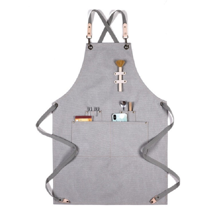 ELECTROPRIME Barbecue Cooking Bartender Antifouling Thick Canvas Apron(Grey A)