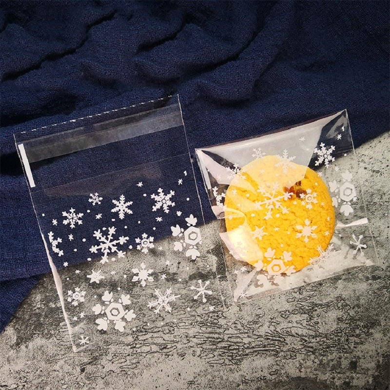 ELECTROPRIME 1 Packs Snowflake Christmas Candy Cookie Snack Bag Self-adhesive Gift Bag, Size:7x7cm