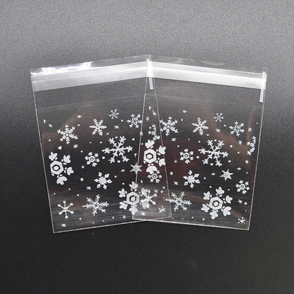ELECTROPRIME 1 Packs Snowflake Christmas Candy Cookie Snack Bag Self-adhesive Gift Bag, Size:7x7cm