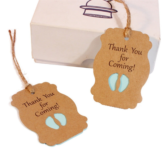 ELECTROPRIME 50pcs / Set Thank You For Coming Kraft Paper Baby Shower Birthday Party Lable(Blue)