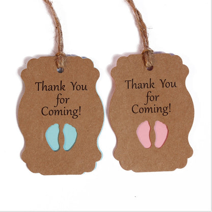 ELECTROPRIME 50pcs / Set Thank You For Coming Kraft Paper Baby Shower Birthday Party Lable(Blue)