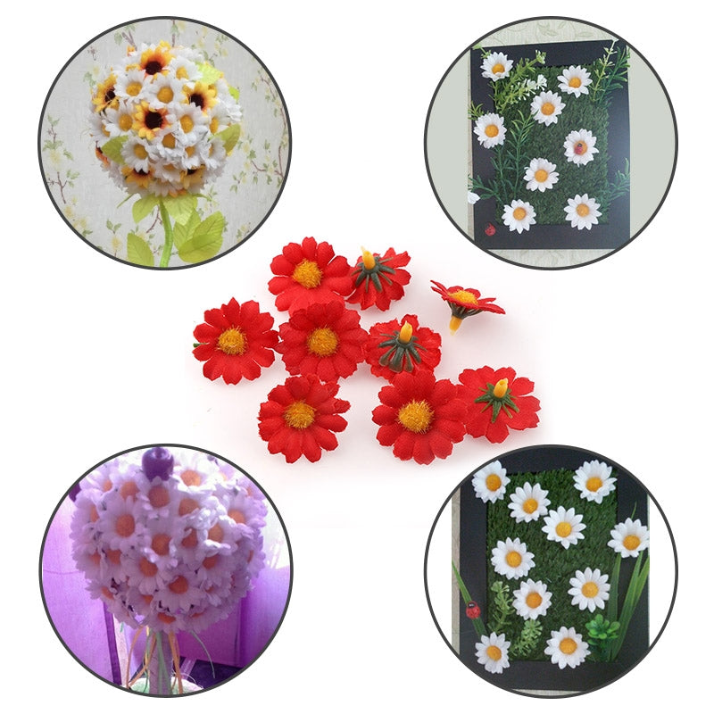 ELECTROPRIME 100 PCS 12 Leaf Sun Flower Head Simulation Small Chrysanthemum Sunflower Flower Head(Color Mixing)